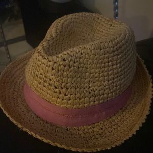 Pink satin ribbon fedora hat